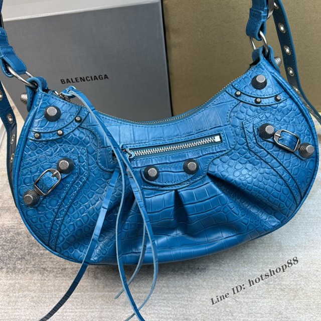 Balenciaga專櫃爆款Le Cagole半月牙腋下包餃子包 巴黎世家經典大號爆裂黑鱷金機車包 fyj1092